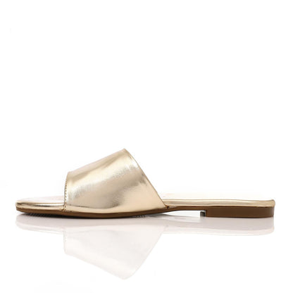 Faux Leather Metallic Flat Slippers - Gold