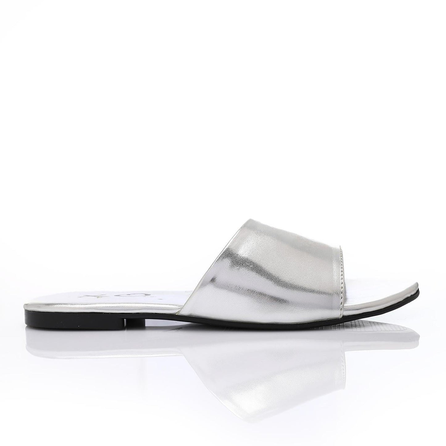 Faux Leather Metallic Flat Slippers - Silver