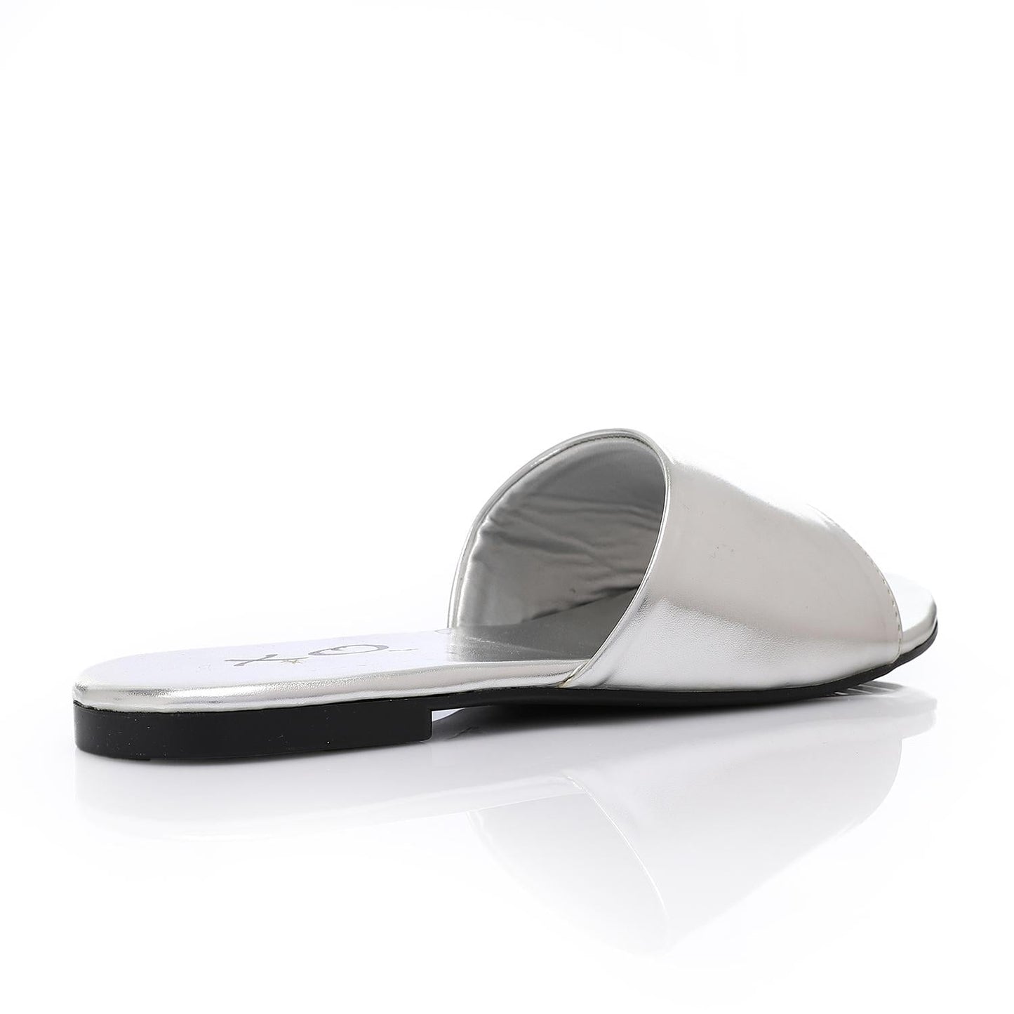Faux Leather Metallic Flat Slippers - Silver
