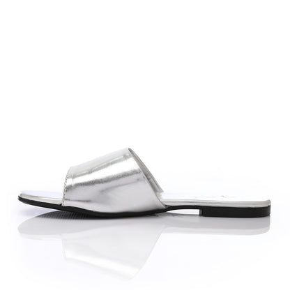 Faux Leather Metallic Flat Slippers - Silver