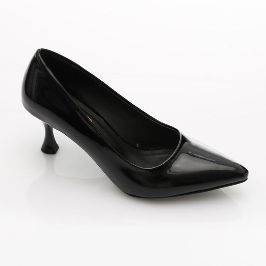 Patent Leather Kitten Pointed Shoes - Black