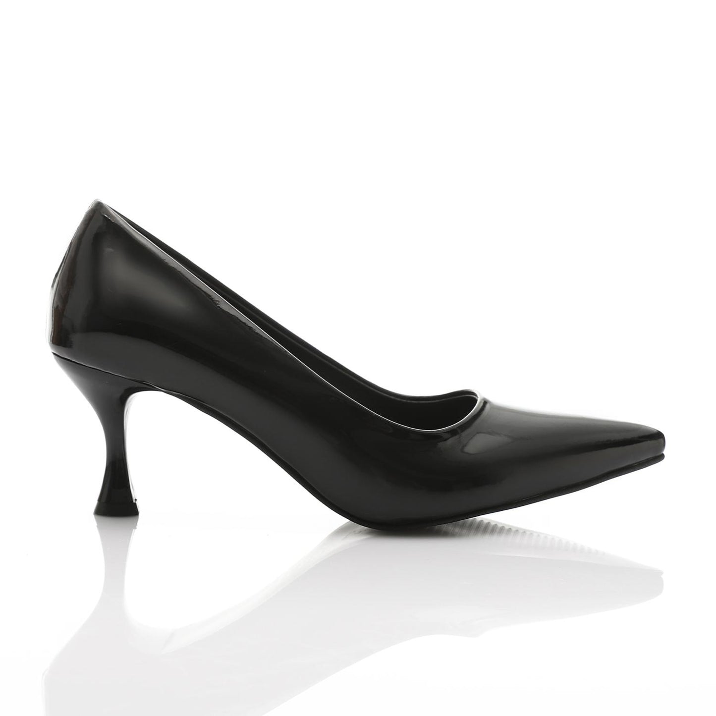 Patent Leather Kitten Pointed Shoes - Black