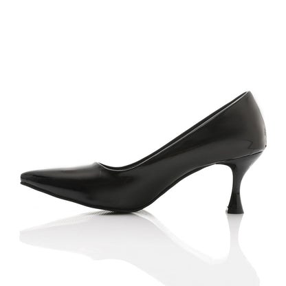 Patent Leather Kitten Pointed Shoes - Black