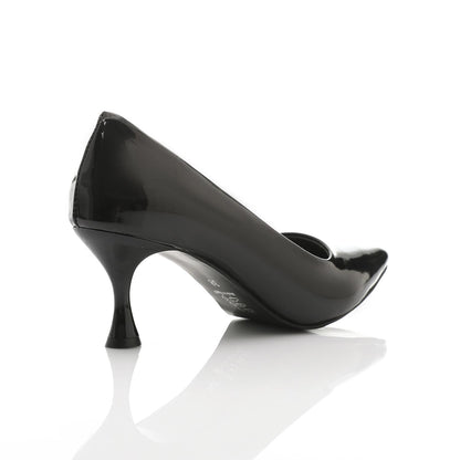 Patent Leather Kitten Pointed Shoes - Black