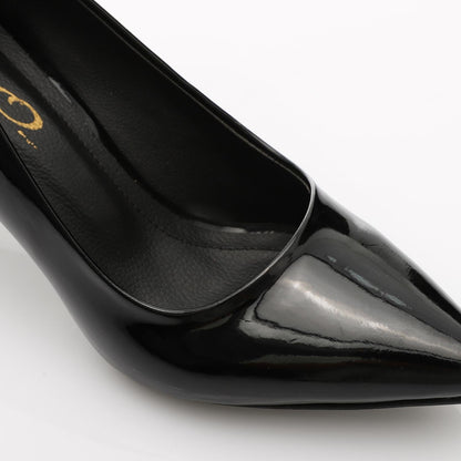 Patent Leather Kitten Pointed Shoes - Black