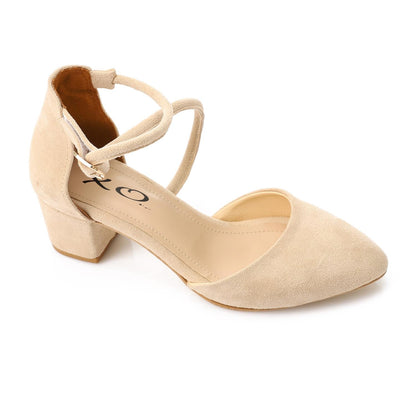 Suede D'Orsay Ankle Strap Block Heel - Light Beige