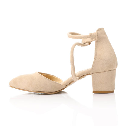 Suede D'Orsay Ankle Strap Block Heel - Light Beige