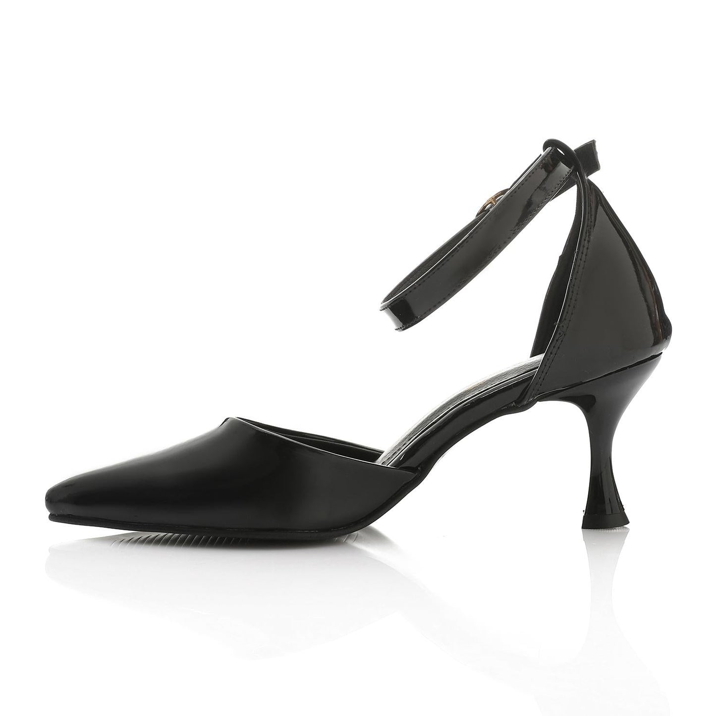 Faux Leather Kitten Heel Pointed Shoes - Black