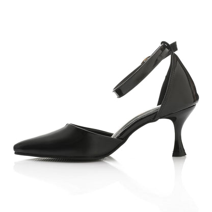 Faux Leather Kitten Heel Pointed Shoes - Black