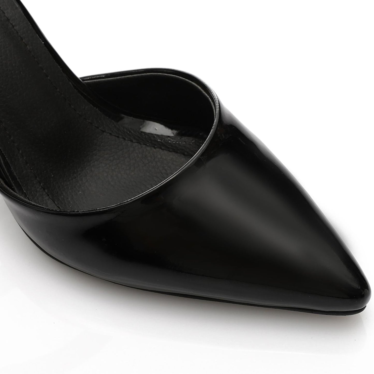 Faux Leather Kitten Heel Pointed Shoes - Black