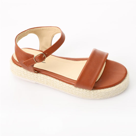 Faux Leather Solid Sandal - Brown
