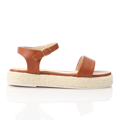 Faux Leather Solid Sandal - Brown