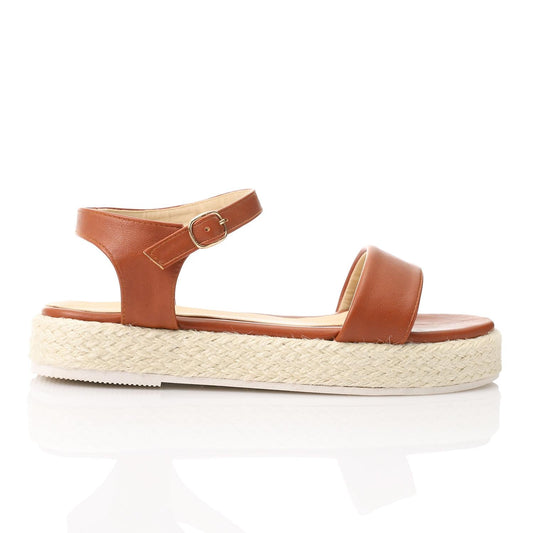 Faux Leather Solid Sandal - Brown
