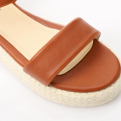 Faux Leather Solid Sandal - Brown