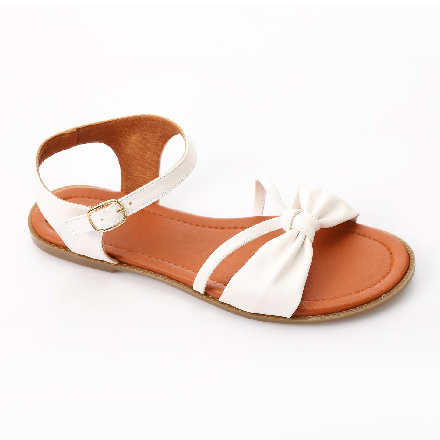 Faux Leather Bow Sandal - White