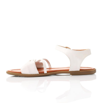 Faux Leather Bow Sandal - White