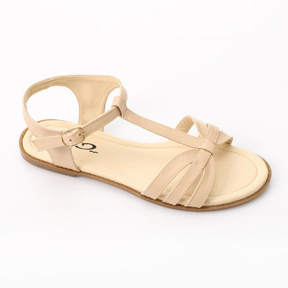 Faux Leather Bow Sandal - Beige