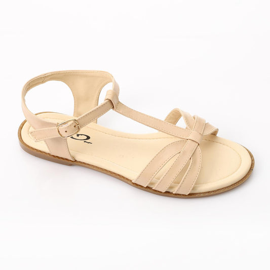 Faux Leather Bow Sandal - Beige