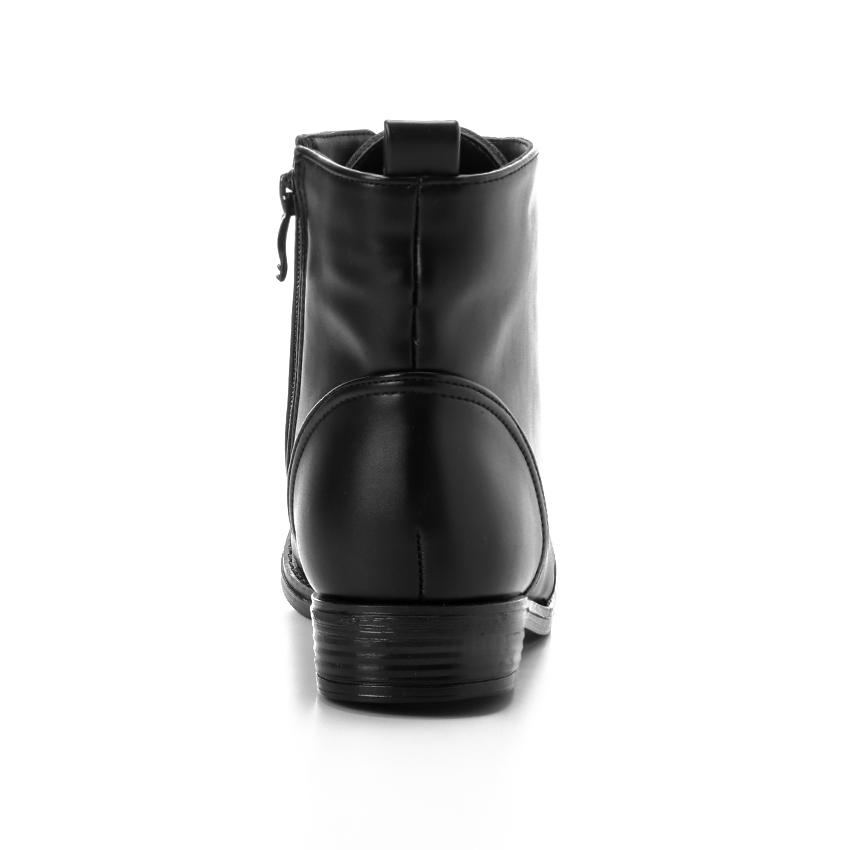 Faux Leather Solid Combat Boot - Black