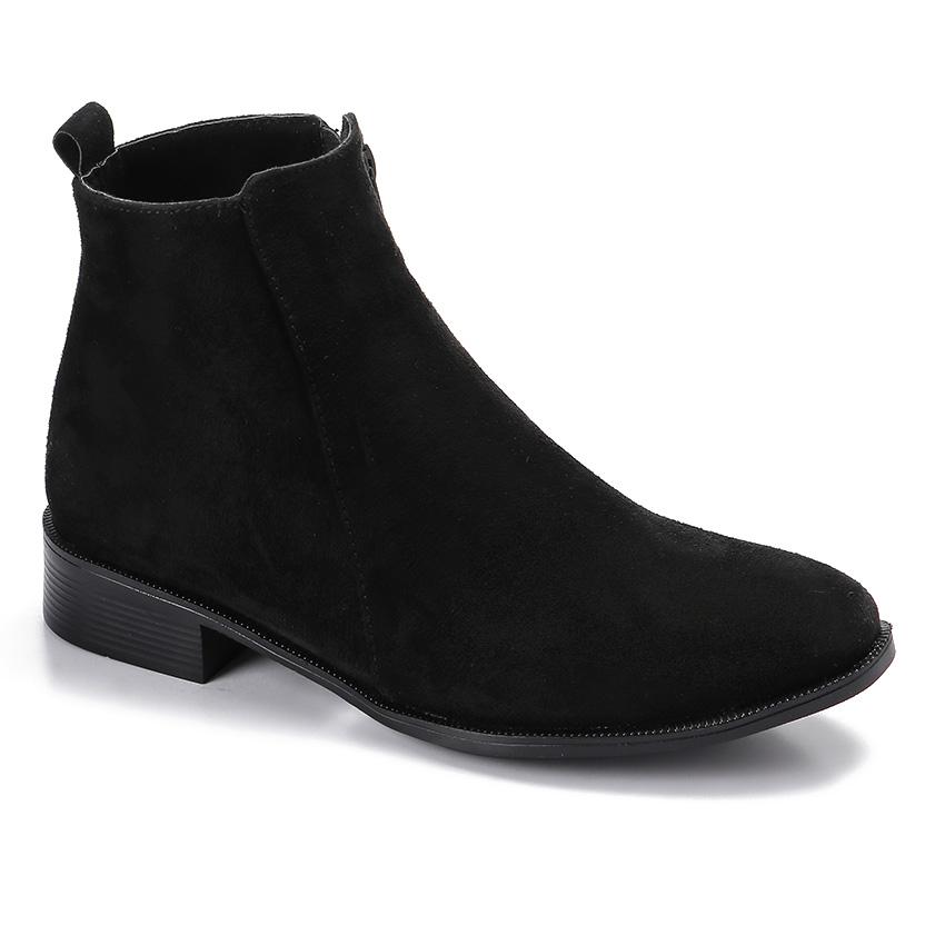 Faux Leather Ankle Boot - Black