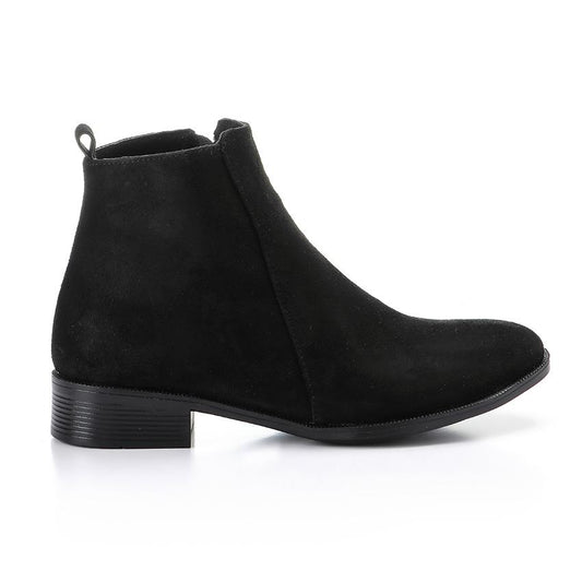 Faux Leather Ankle Boot - Black