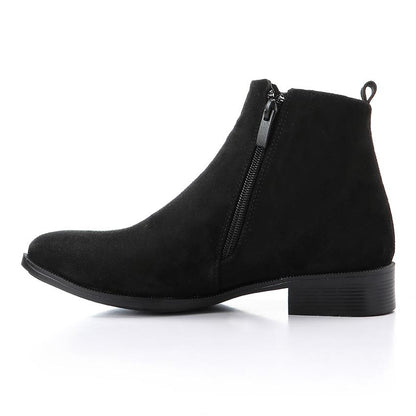 Faux Leather Ankle Boot - Black