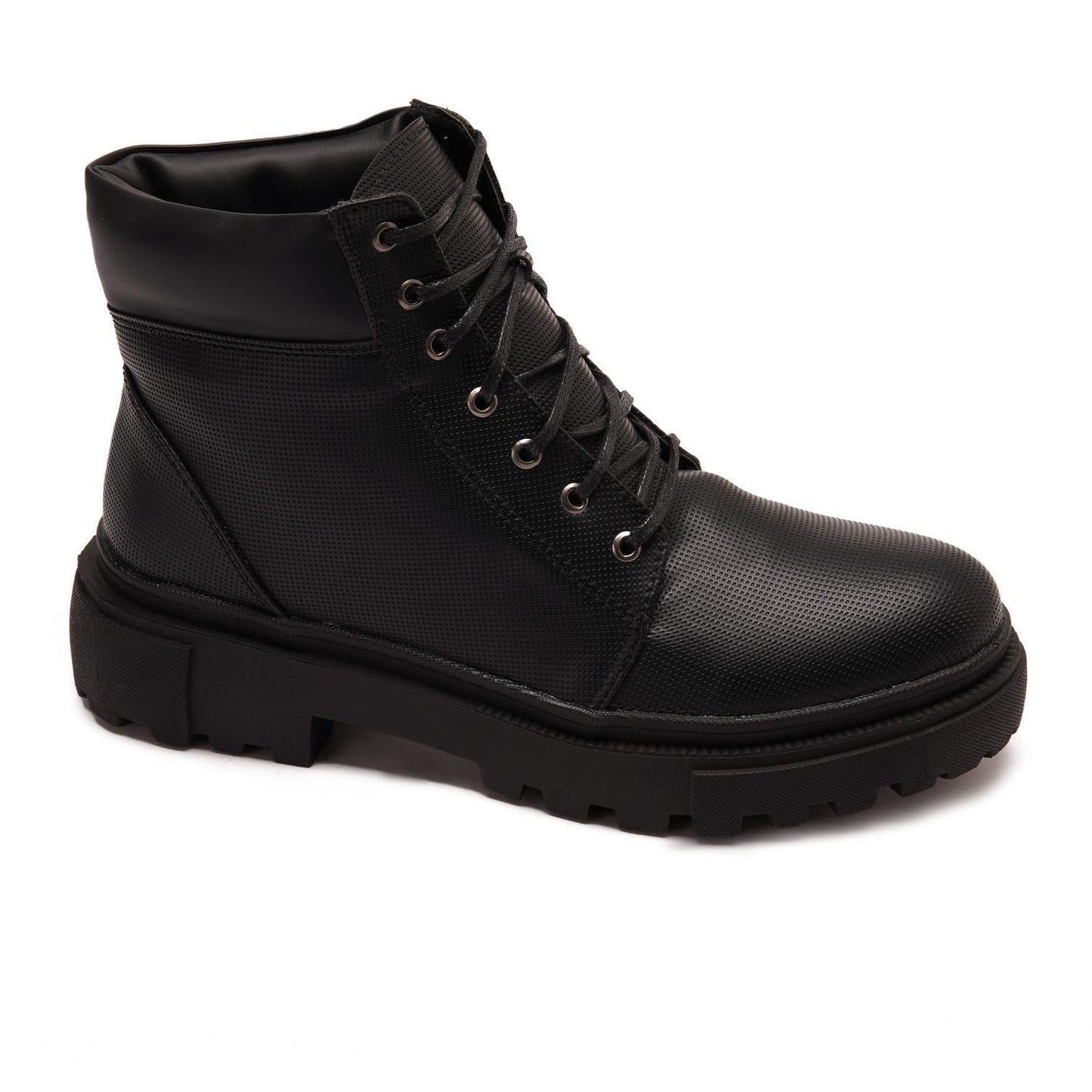 Faux Leather Ankle Boot - Black