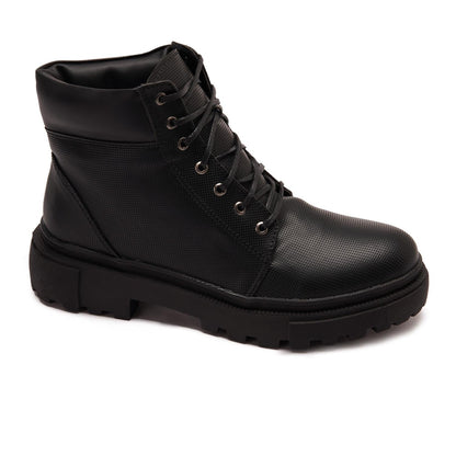 Faux Leather Ankle Boot - Black