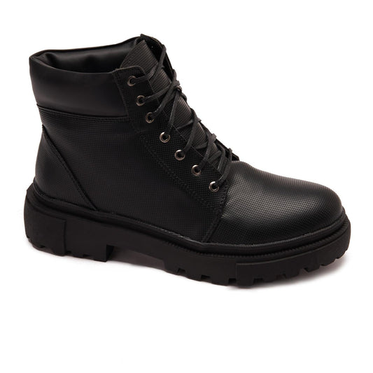 Faux Leather Ankle Boot - Black