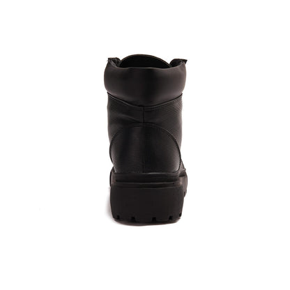 Faux Leather Ankle Boot - Black