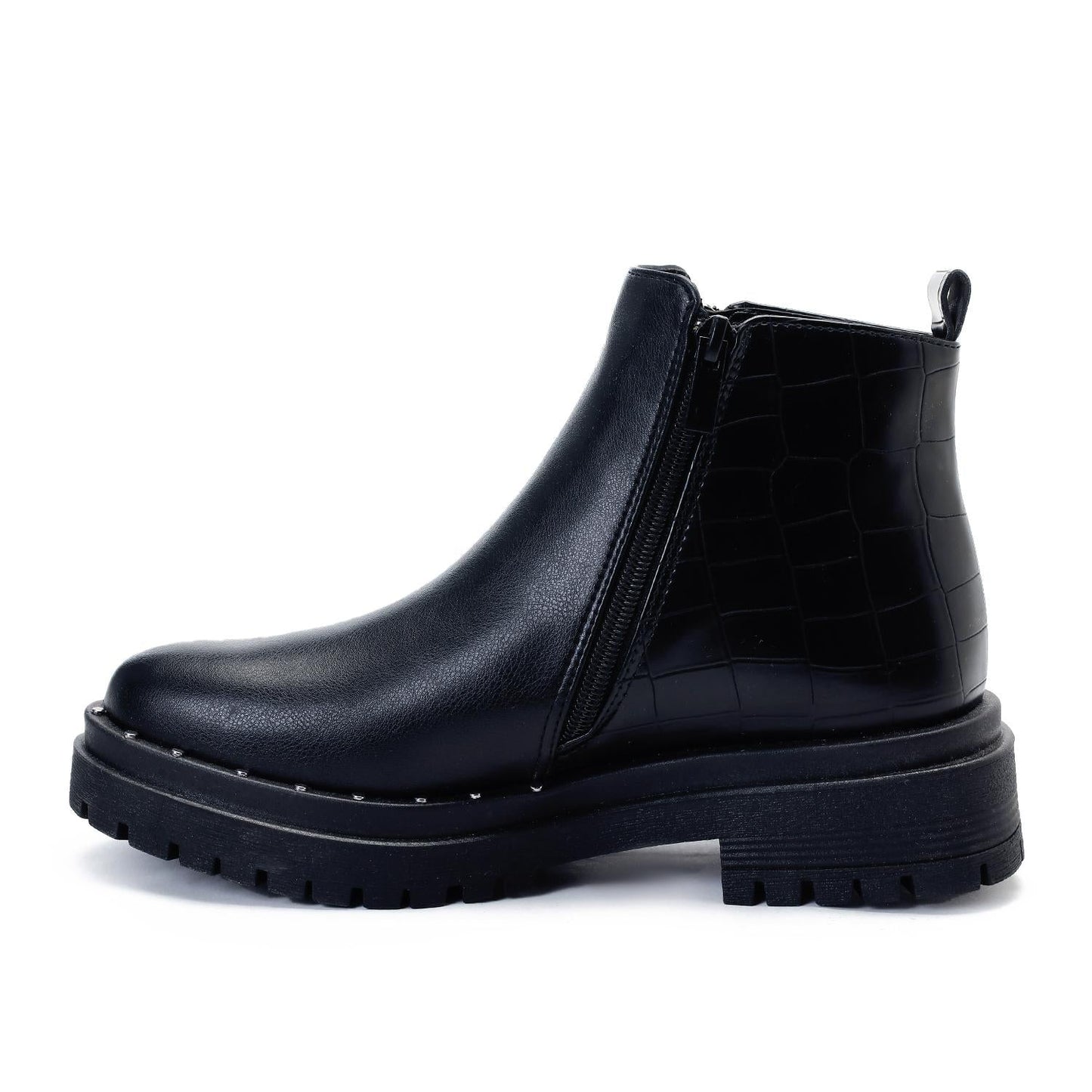 Faux Leather Ankle Boot - Black