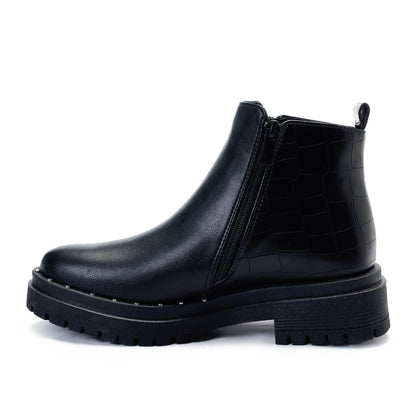 Faux Leather Ankle Boot - Black