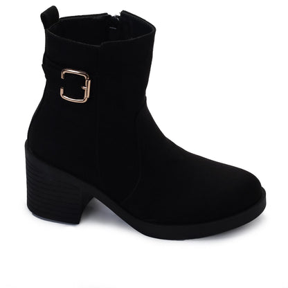 Faux Leather Suede Ankle Boot - Black
