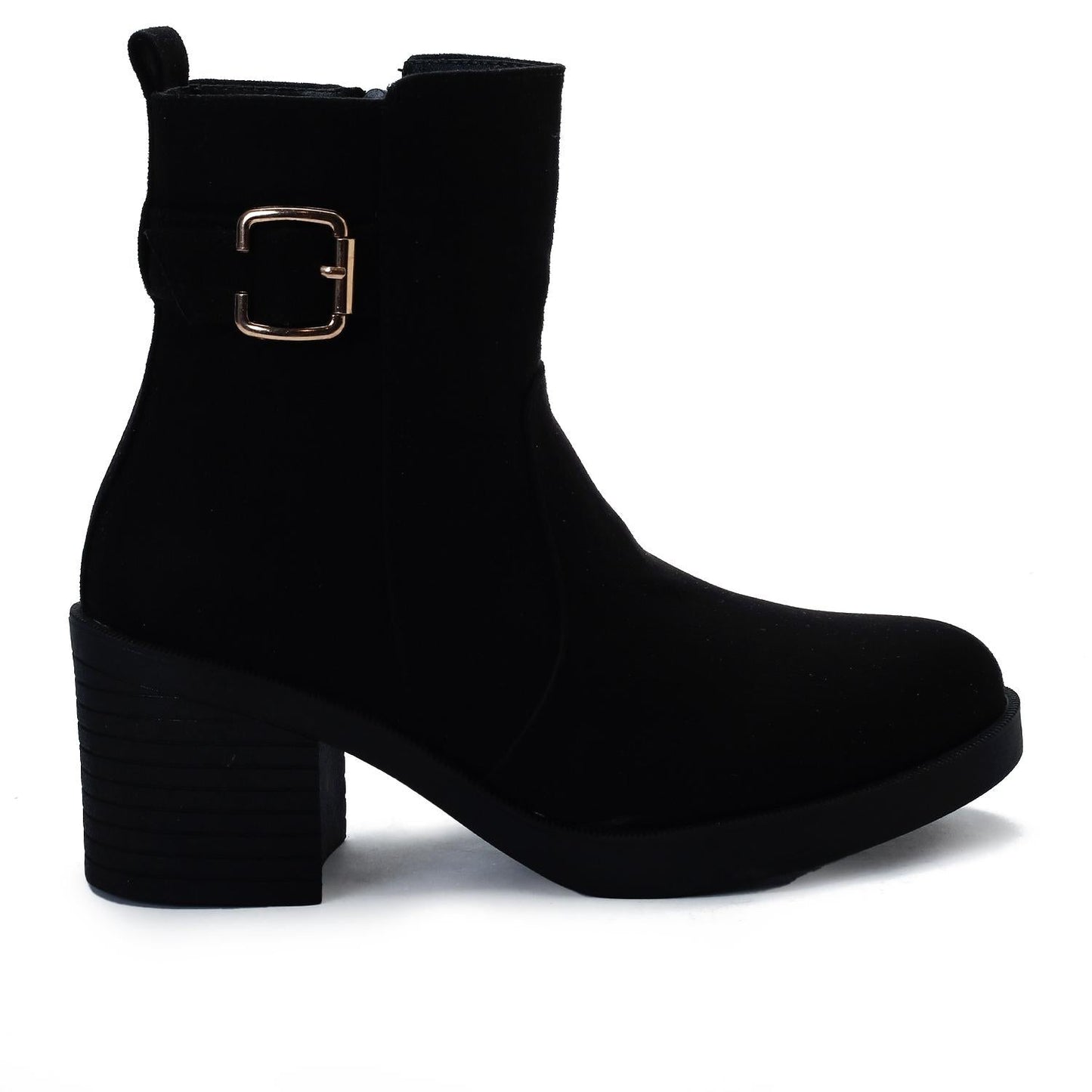 Faux Leather Suede Ankle Boot - Black