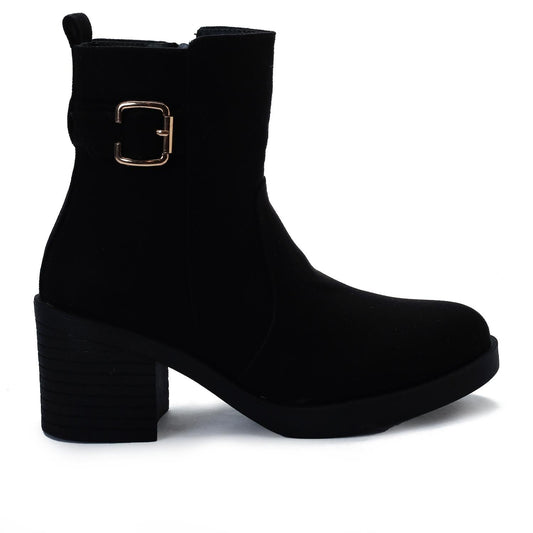 Faux Leather Suede Ankle Boot - Black