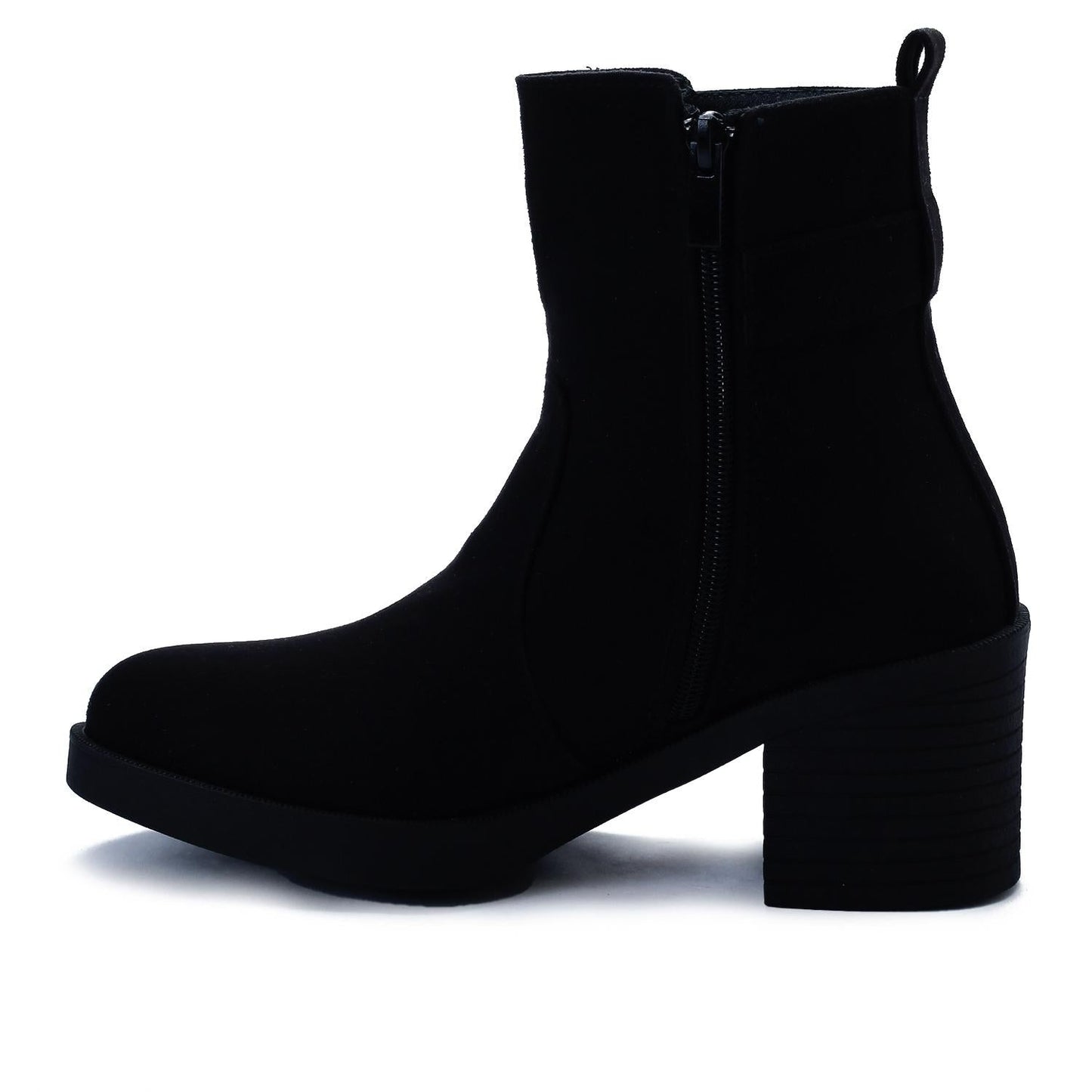 Faux Leather Suede Ankle Boot - Black