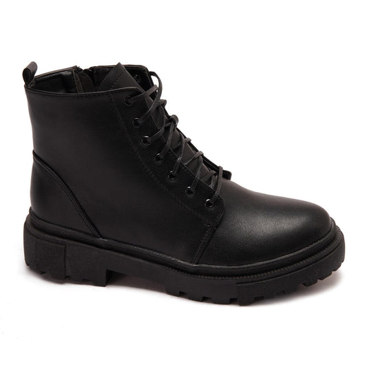 Faux Leather Ankle Boot - Black