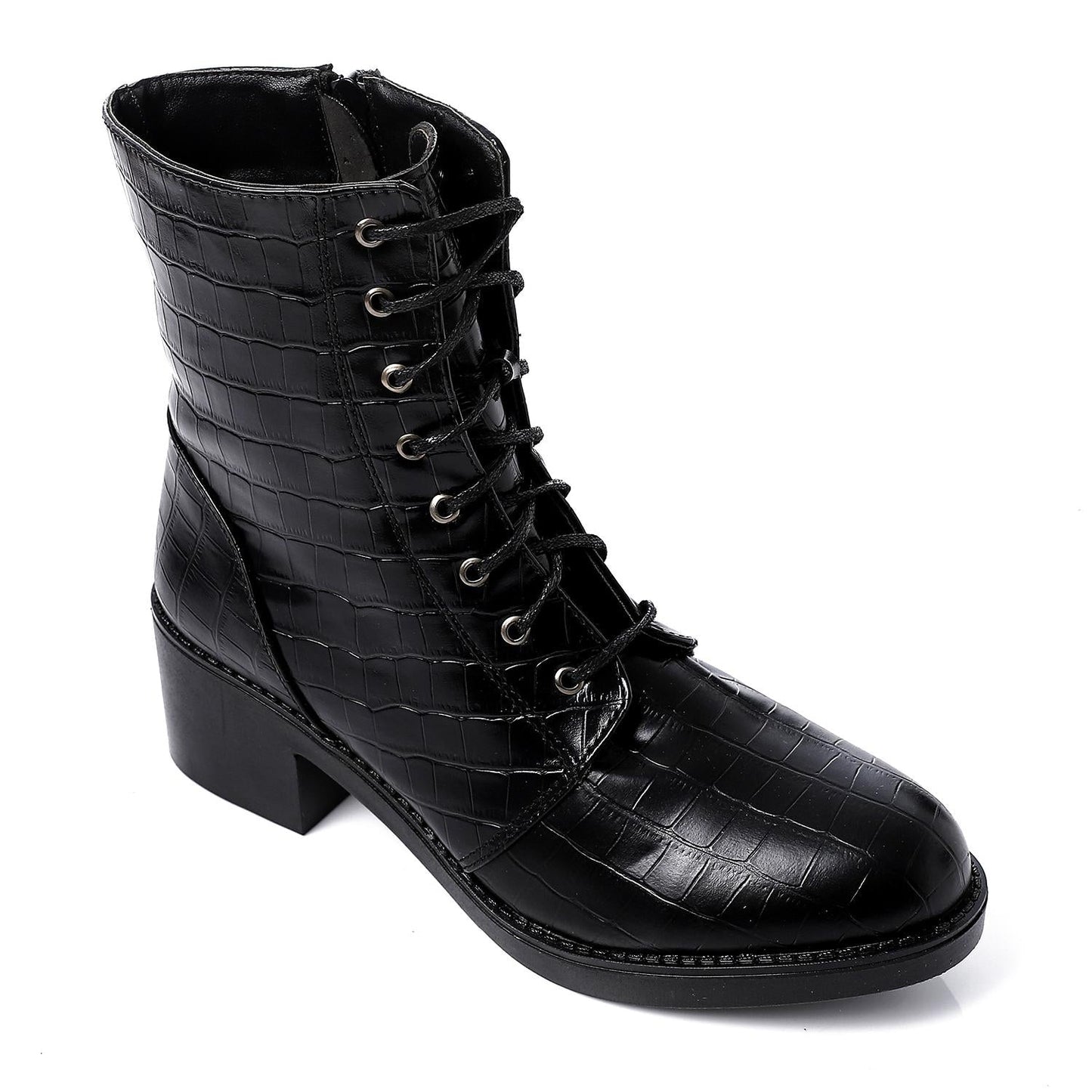 Faux Leather Ankle Boot - Black
