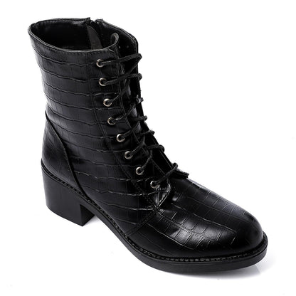Faux Leather Ankle Boot - Black