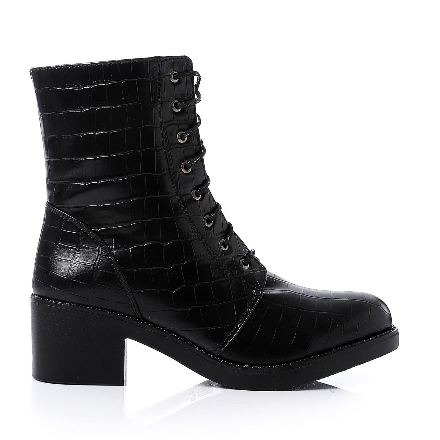 Faux Leather Ankle Boot - Black