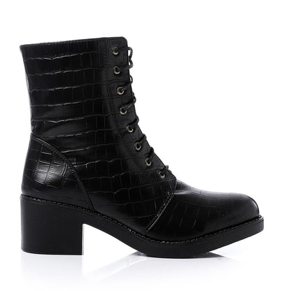Faux Leather Ankle Boot - Black