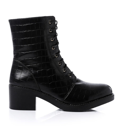 Faux Leather Ankle Boot - Black