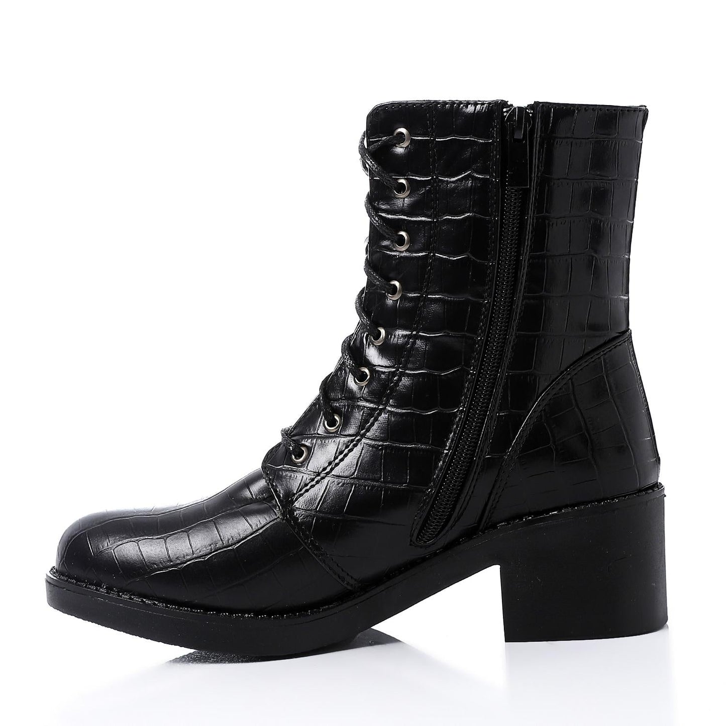Faux Leather Ankle Boot - Black