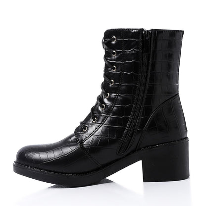 Faux Leather Ankle Boot - Black