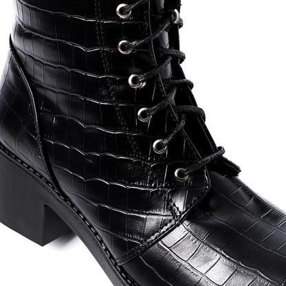 Faux Leather Ankle Boot - Black