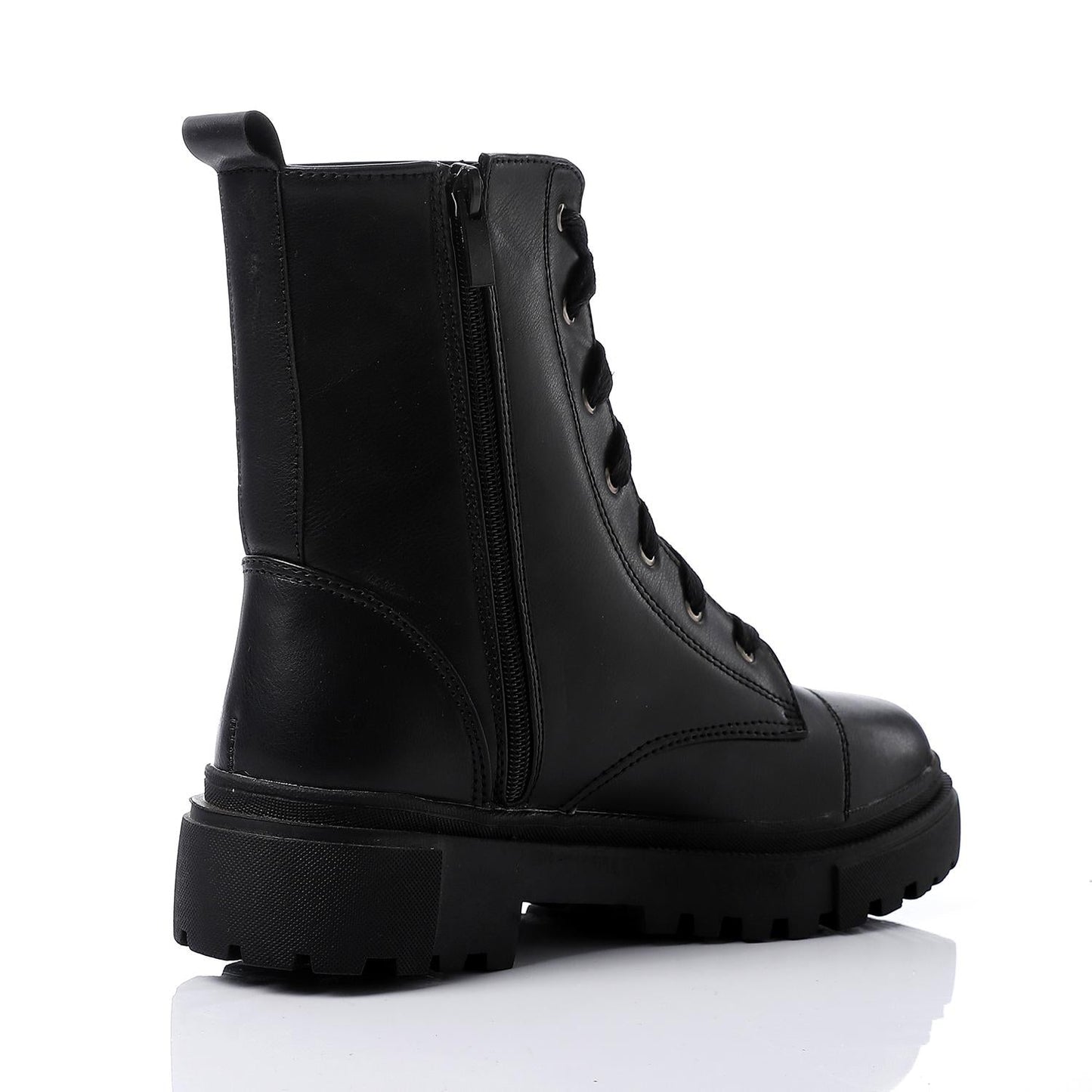 Faux Leather Ankle Boot - Black