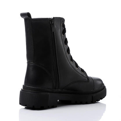 Faux Leather Ankle Boot - Black