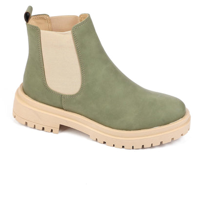 Faux Leather Ankle Boot - Olive