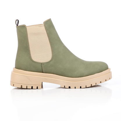 Faux Leather Ankle Boot - Olive