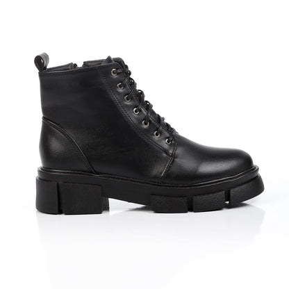 Faux Leather Ankle Boot - Black
